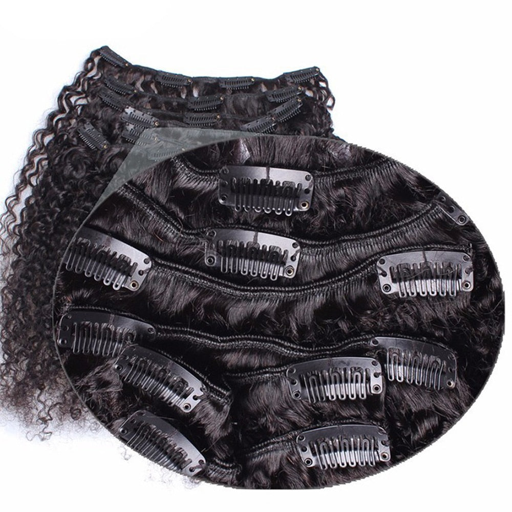 Mongolian Kinky Curly Clip Ins Human Hair
